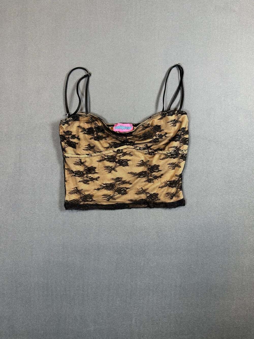 Edikted XS Black Lace Corset Top Nude Bustier Cami Y2K Going Out